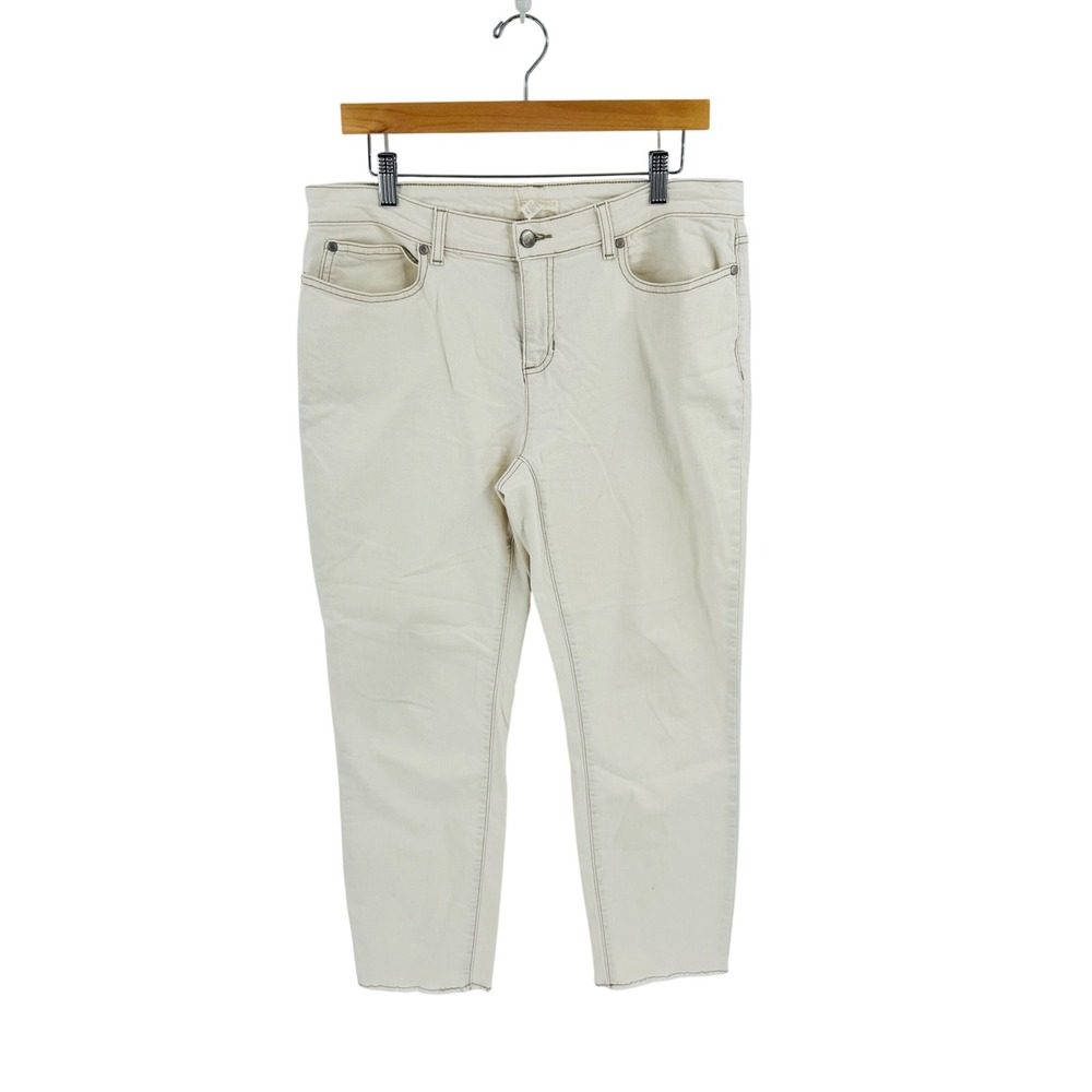 Eileen Fisher Jeans Cream 14P Organic Cotton Stretch Raw Hem Petite Denim